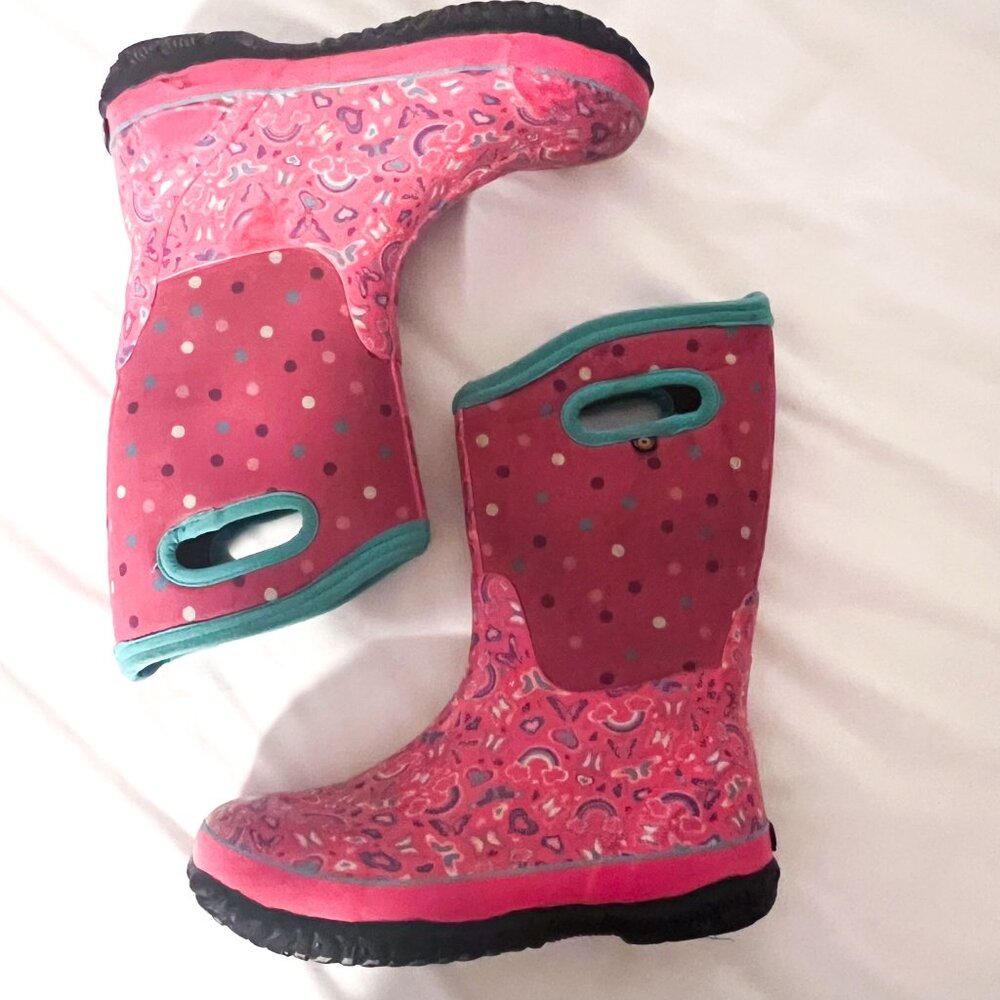 Bogs hearts/rainbows K Classic rain boots VGUC size 6 EU 39 - Picture 8 of 12